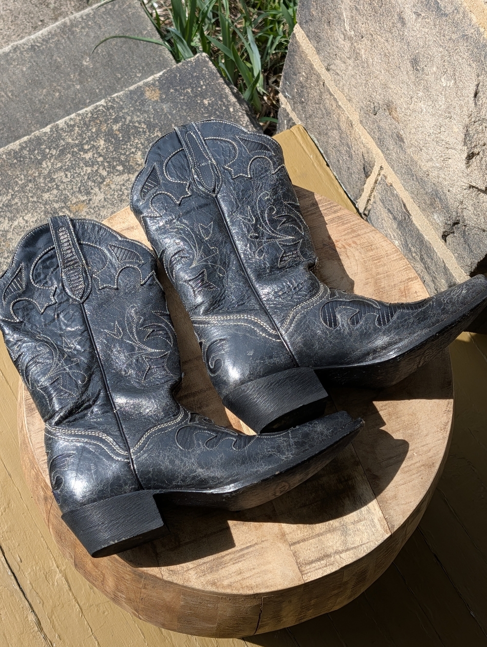 JB Dillon Cowboy Boots Black Leather Western Distressed 8.5 JBW2200 - Picture 6 of 11
